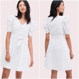 Kate Spade BNWT Dot Cotton mini dress NO BELT short sleeve White Pink Polka